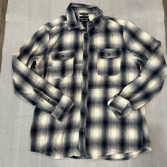 [L] Treasure&Bond Trim Fit Blue Gray Plaid Cotton LS Button Shirt - Picture 1 of 9
